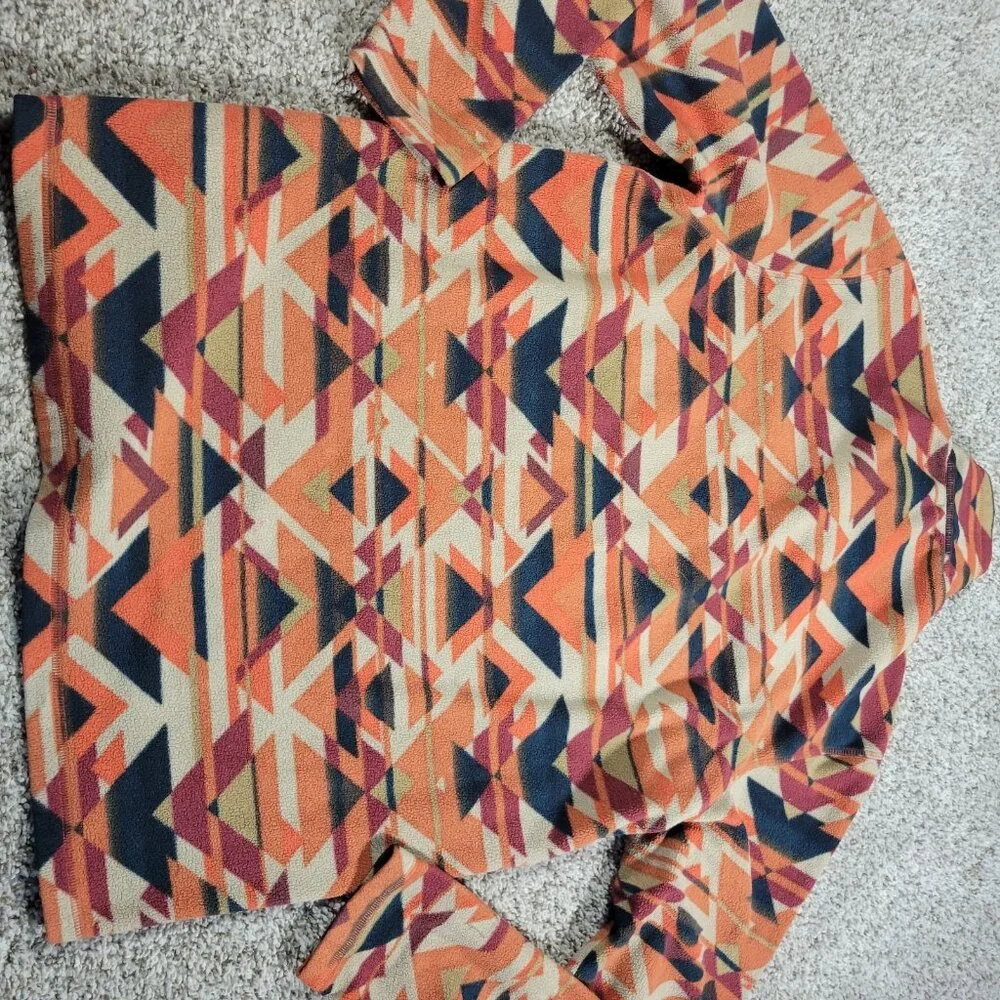 Eddie Bauer Pulllover Fleece Mens Medium Orange Aztec Sweatshirt